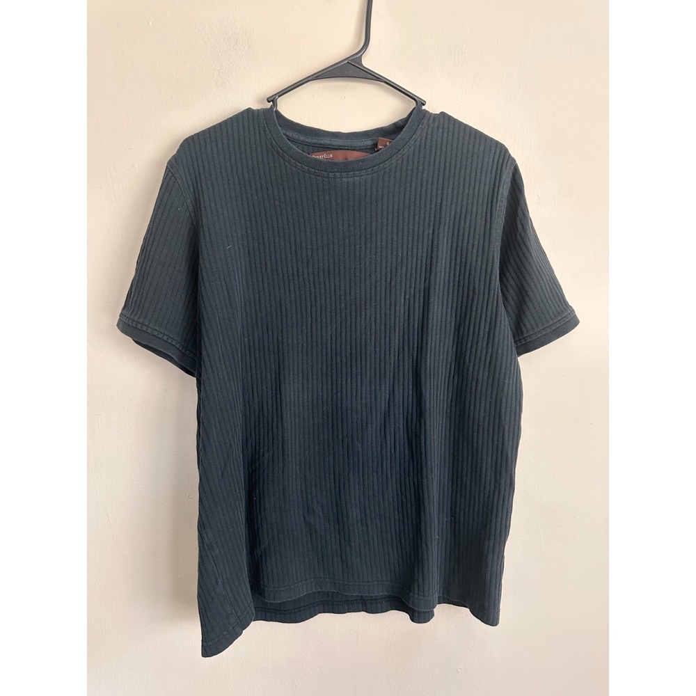 Perry Ellis T-Shirt Mens LARGE Black Fitted Ribbed Knit Short Sleeve Crew Neck